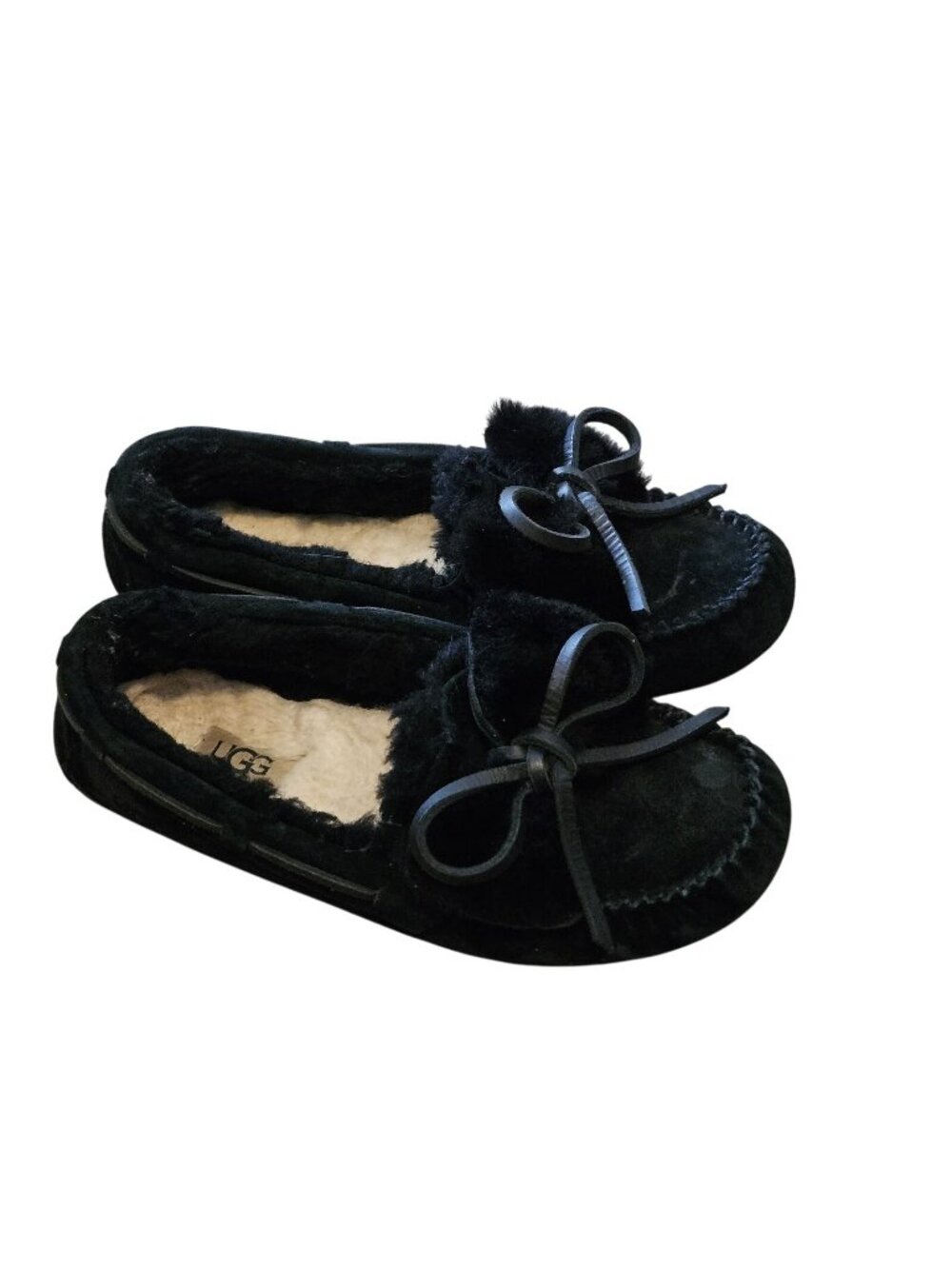 UGG Dakota Double Bow Black Moccasin Slippers Womens 6